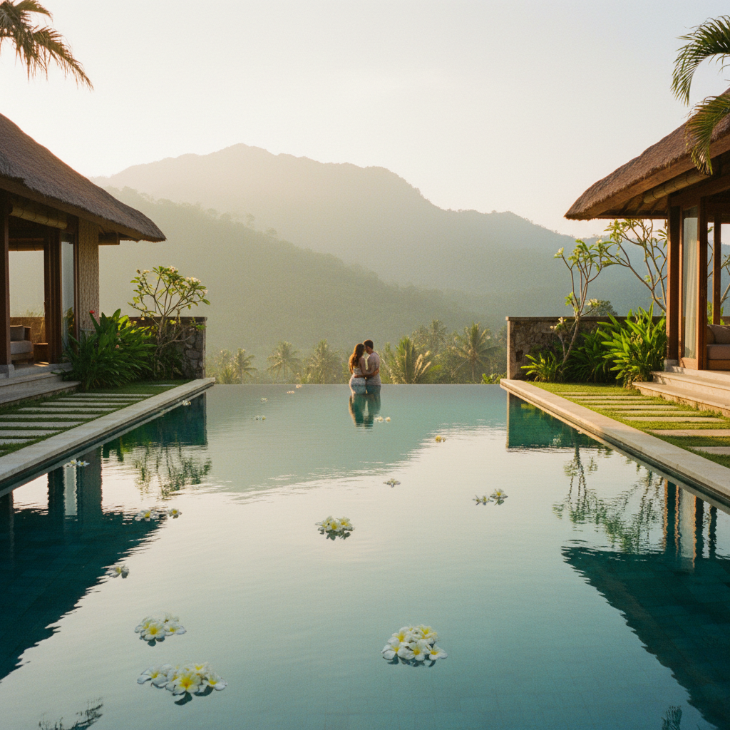Luxury Bali infinity pool villa golden hour
